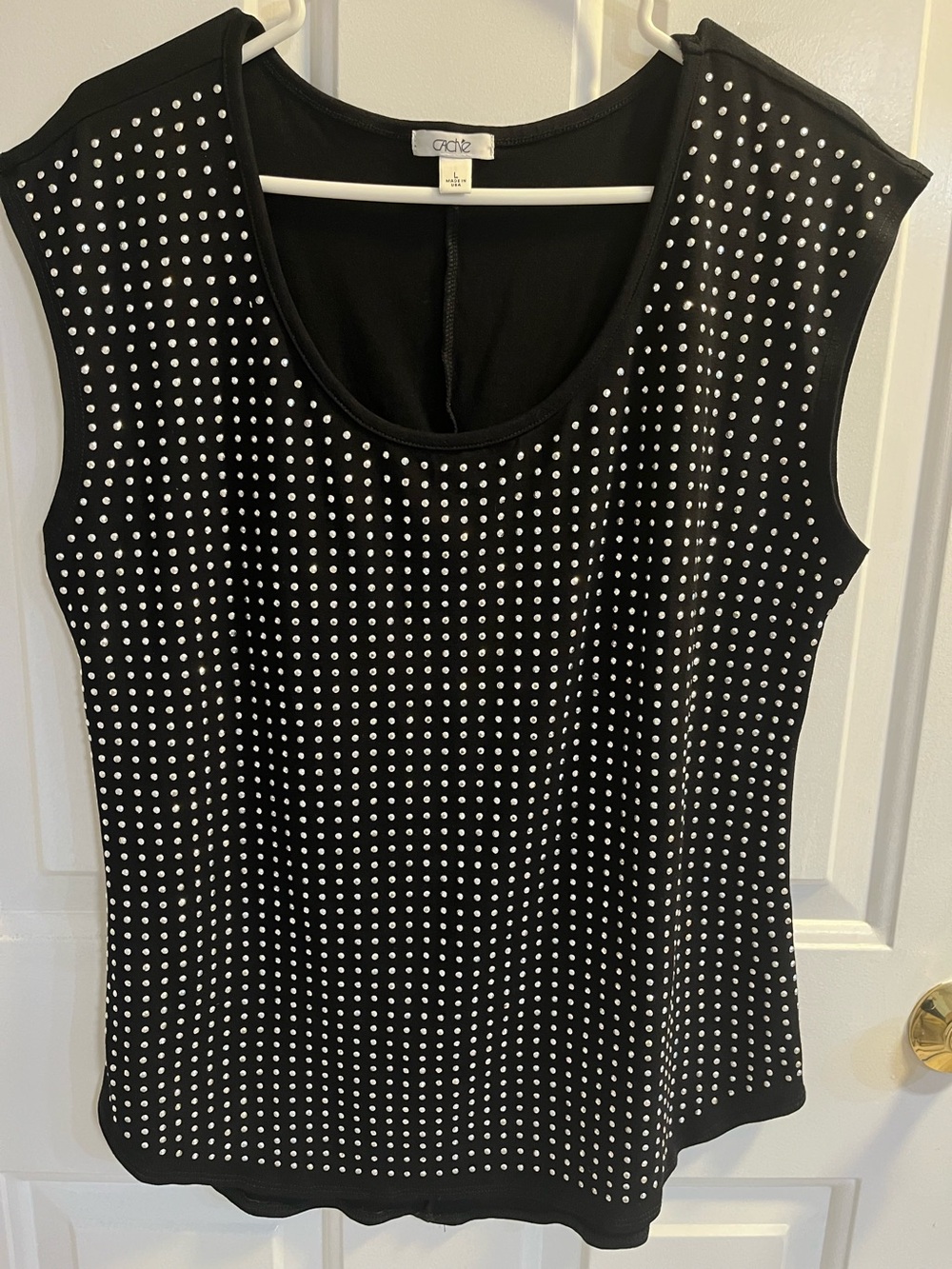 Cache Black Sleeveless Tank with Silver Studs